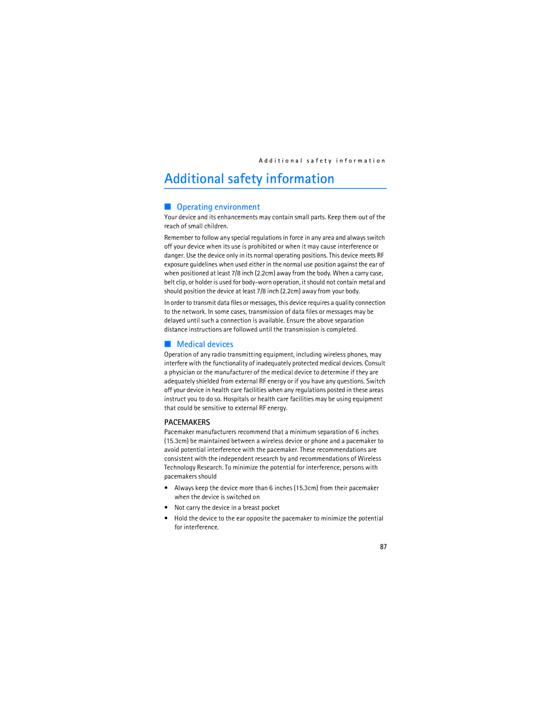 Nokia 6236i manual Additional safety information, Operating environment 