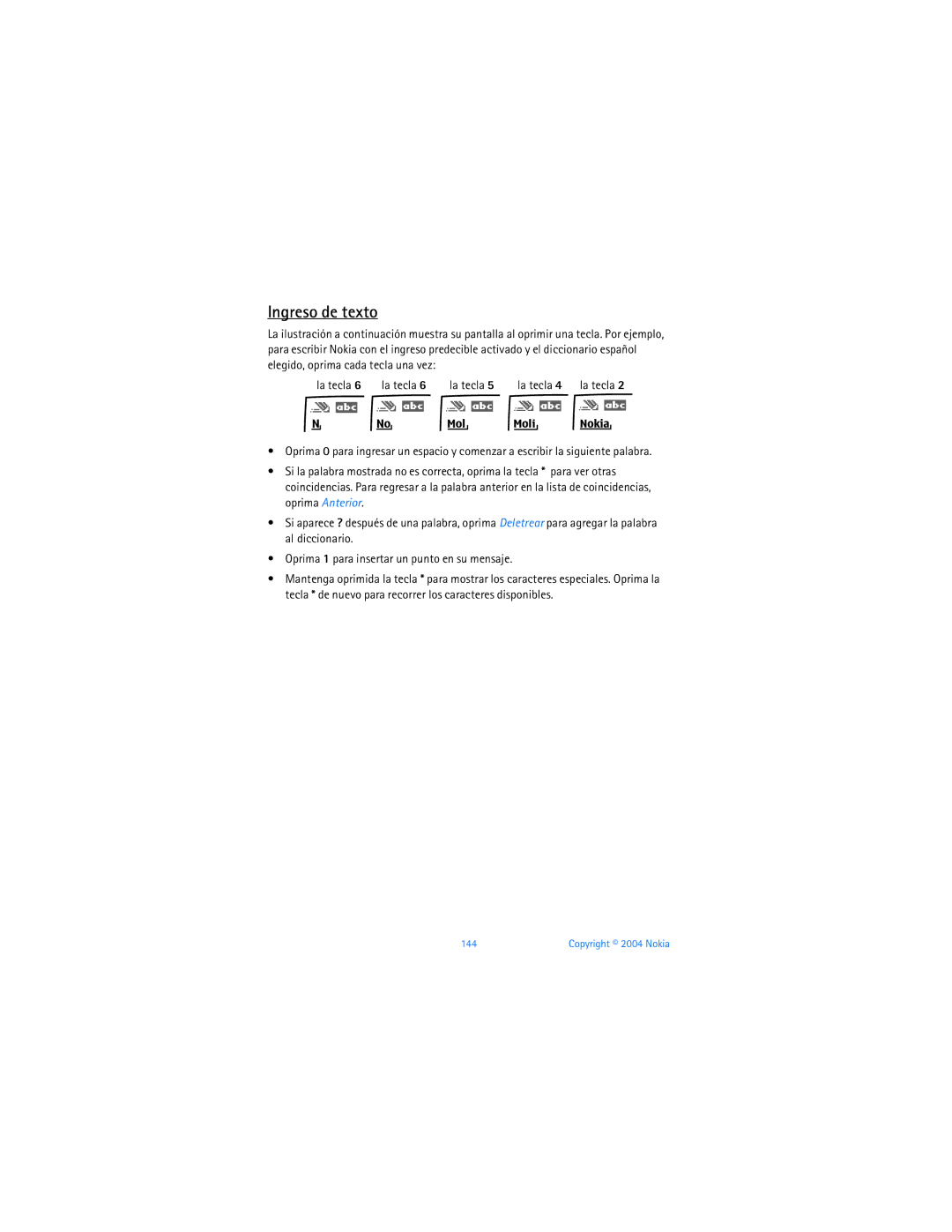 Nokia 6255i manual Ingreso de texto 