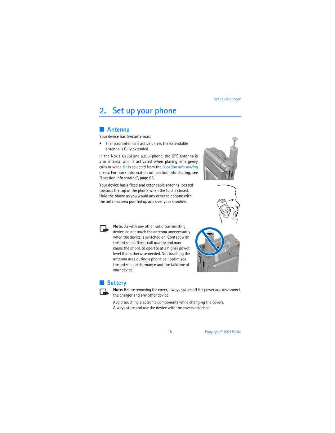 Nokia 6255i manual Set up your phone, Antenna, Battery 