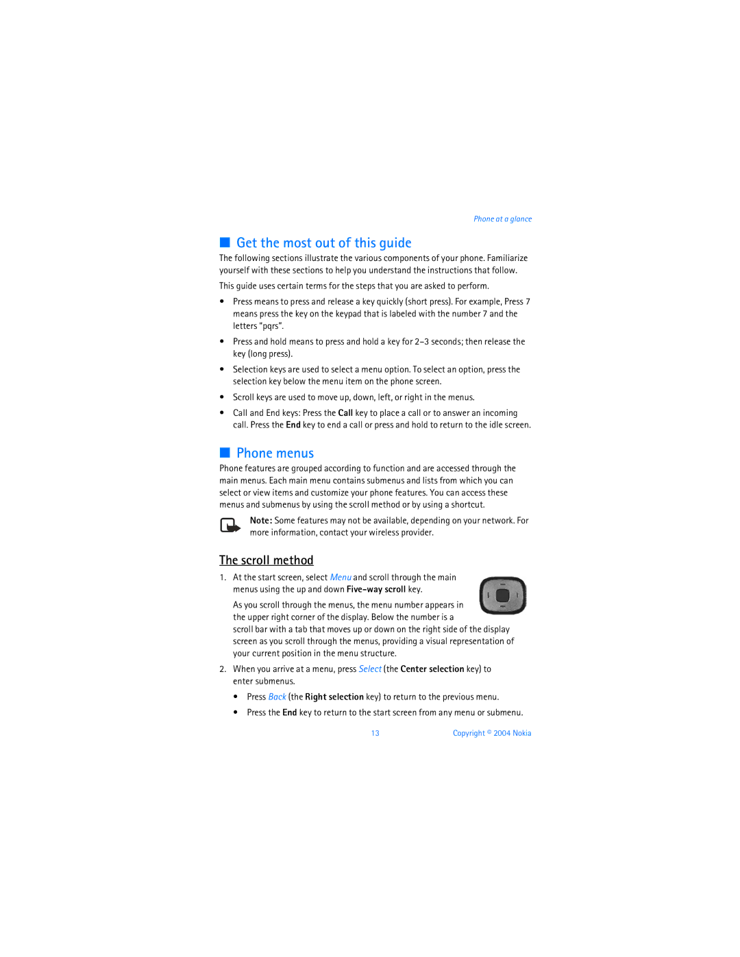Nokia 6256 manual Get the most out of this guide, Phone menus, Scroll method 