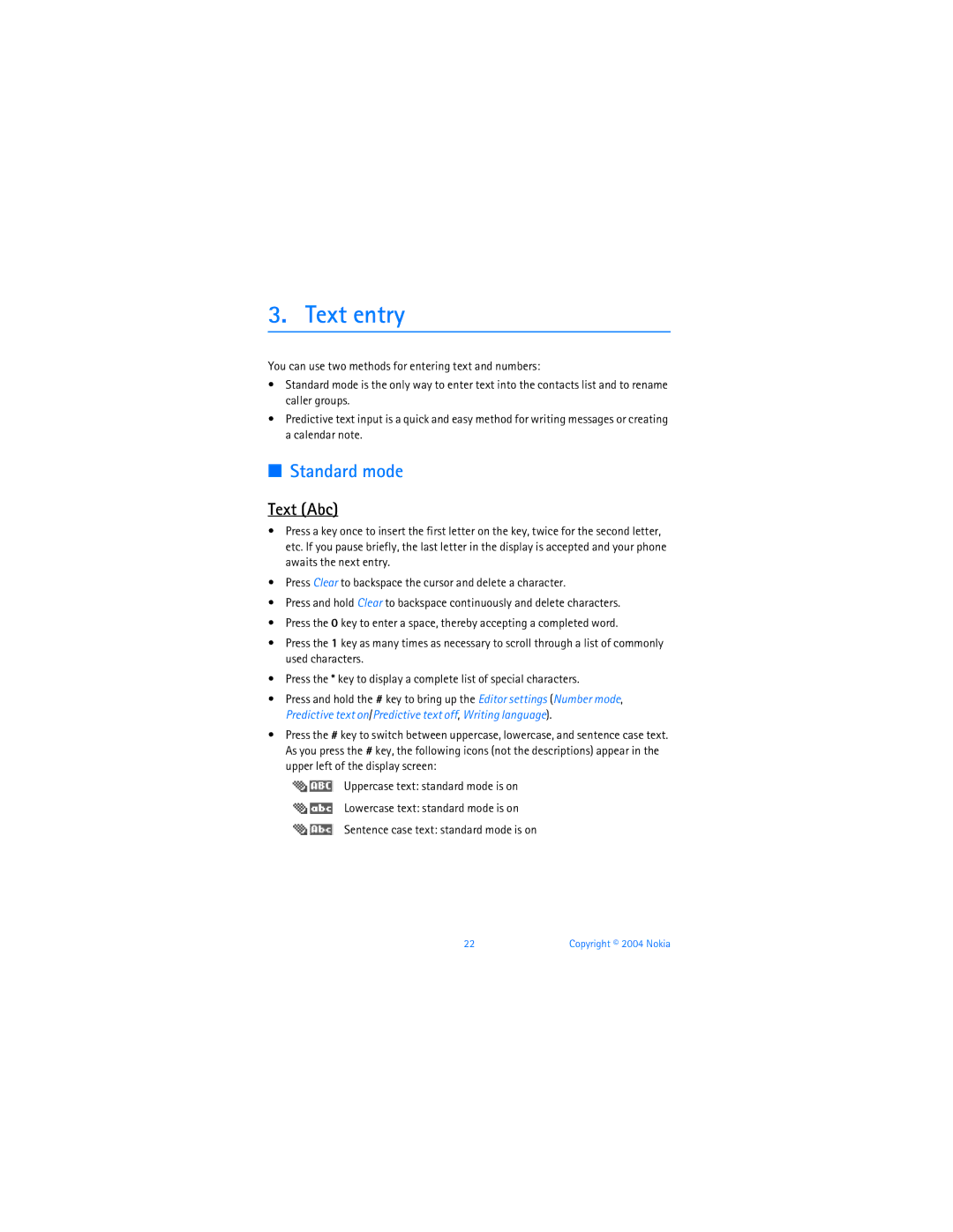 Nokia 6256 manual Text entry, Standard mode, Text Abc 