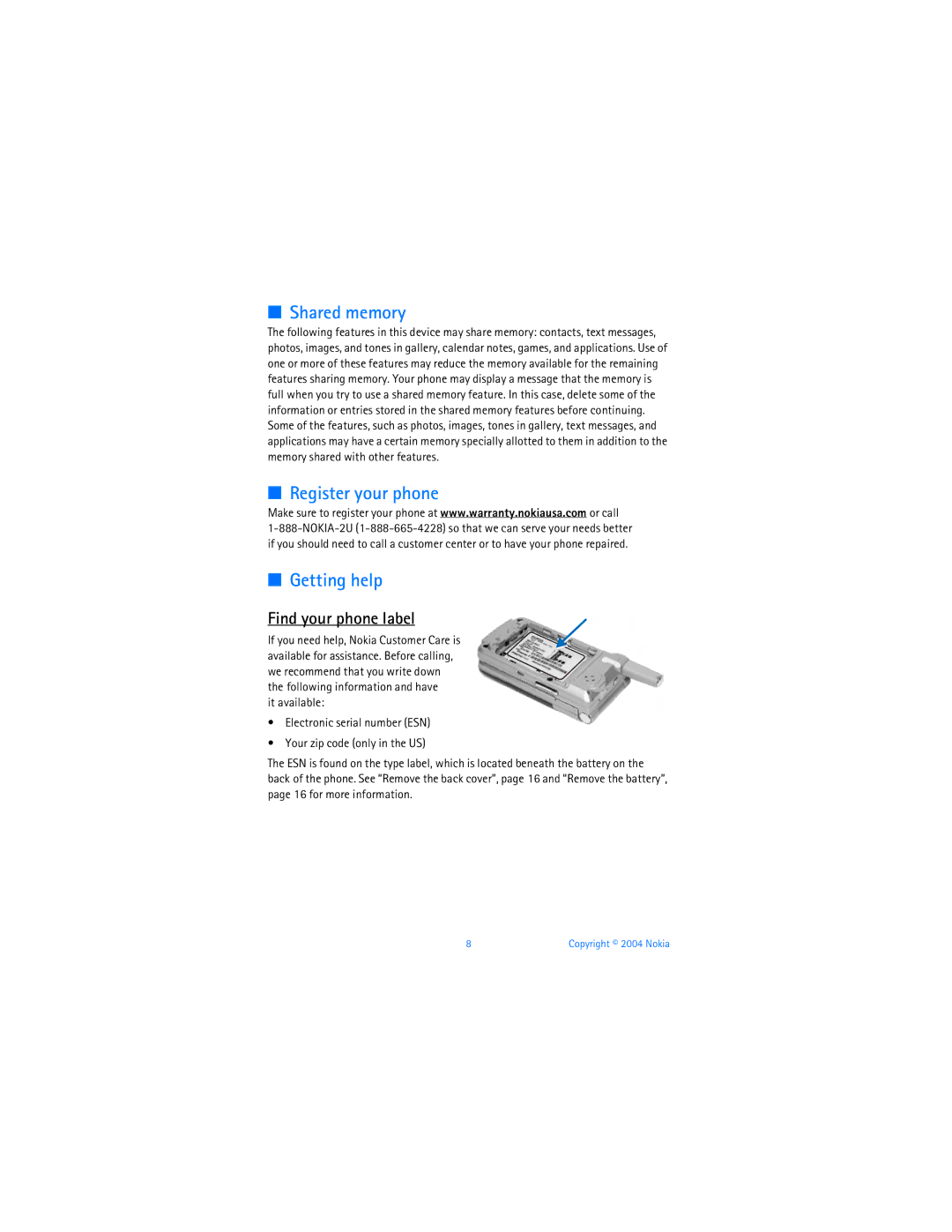 Nokia 6256 manual Shared memory, Register your phone, Getting help, Find your phone label 