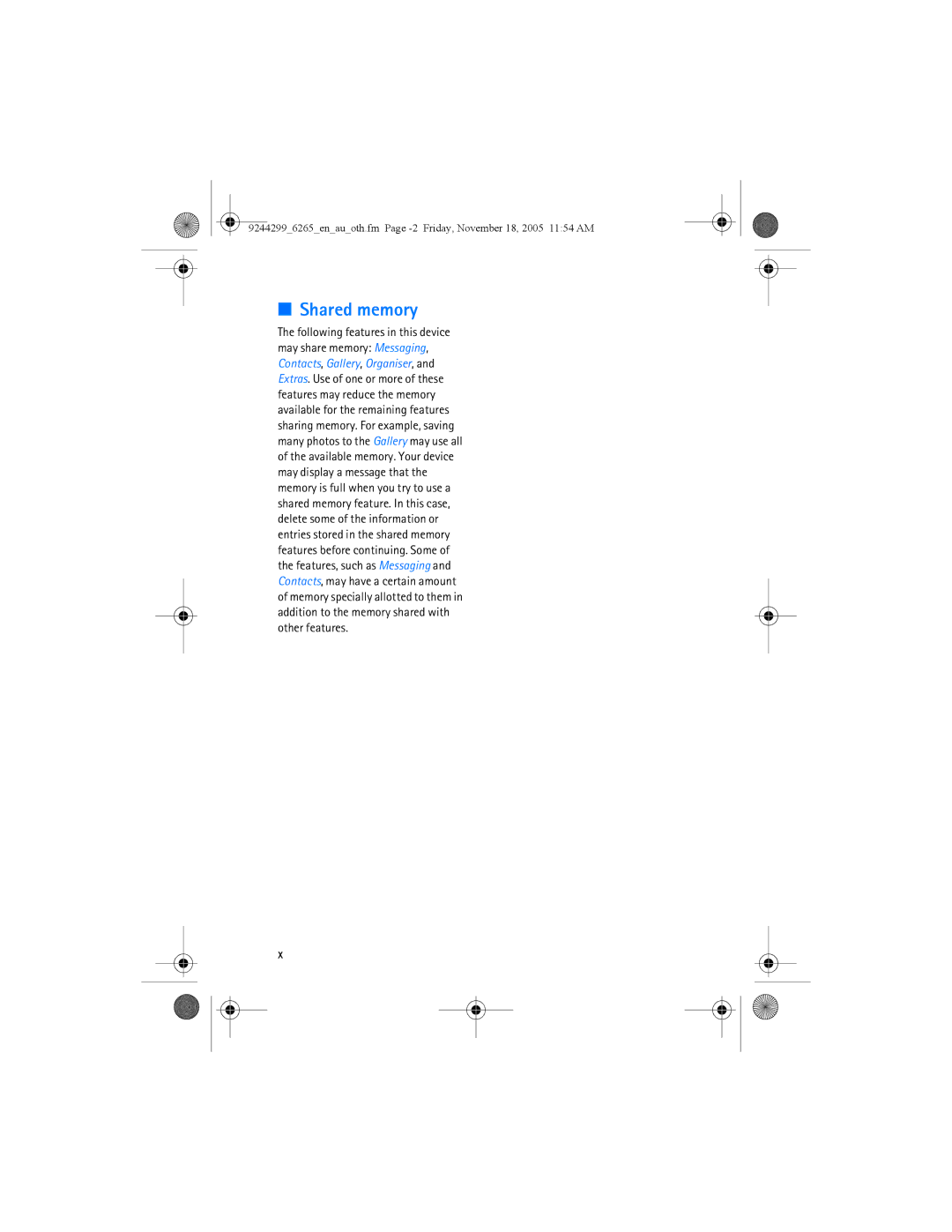 Nokia 6265 manual Shared memory 