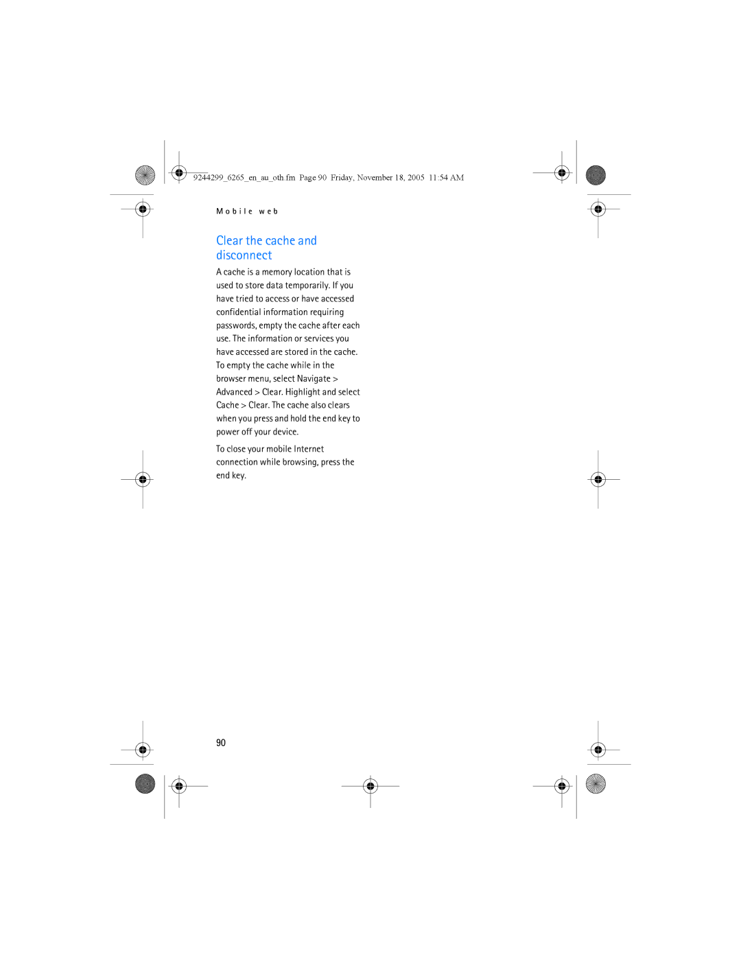 Nokia 6265 manual Clear the cache and disconnect 