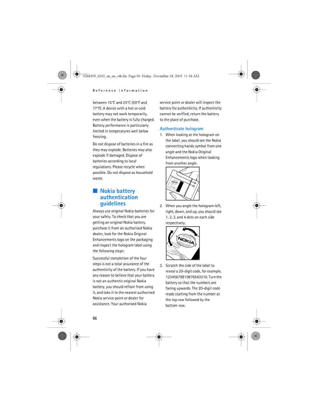 Nokia 6265 manual Nokia battery authentication guidelines 