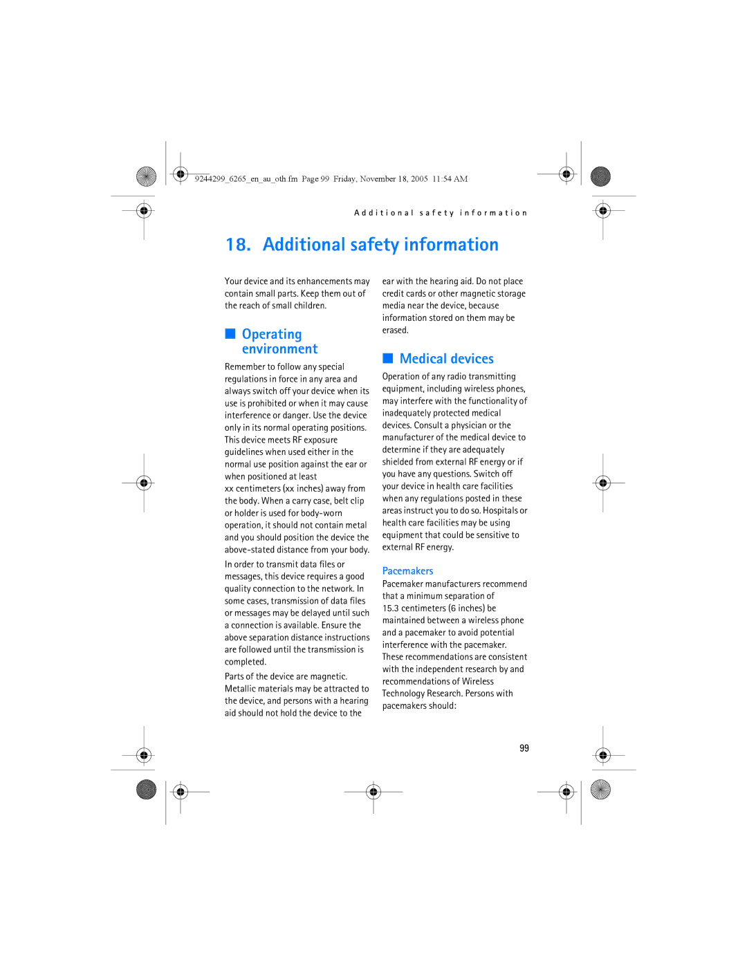 Nokia 6265 manual Additional safety information, Medical devices 