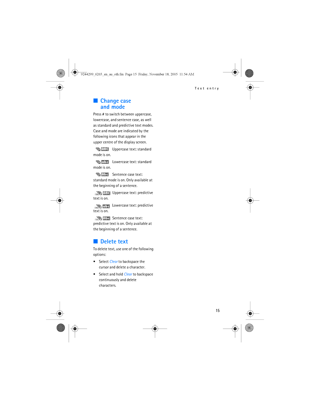 Nokia 6265 manual Delete text, To delete text, use one of the following options 