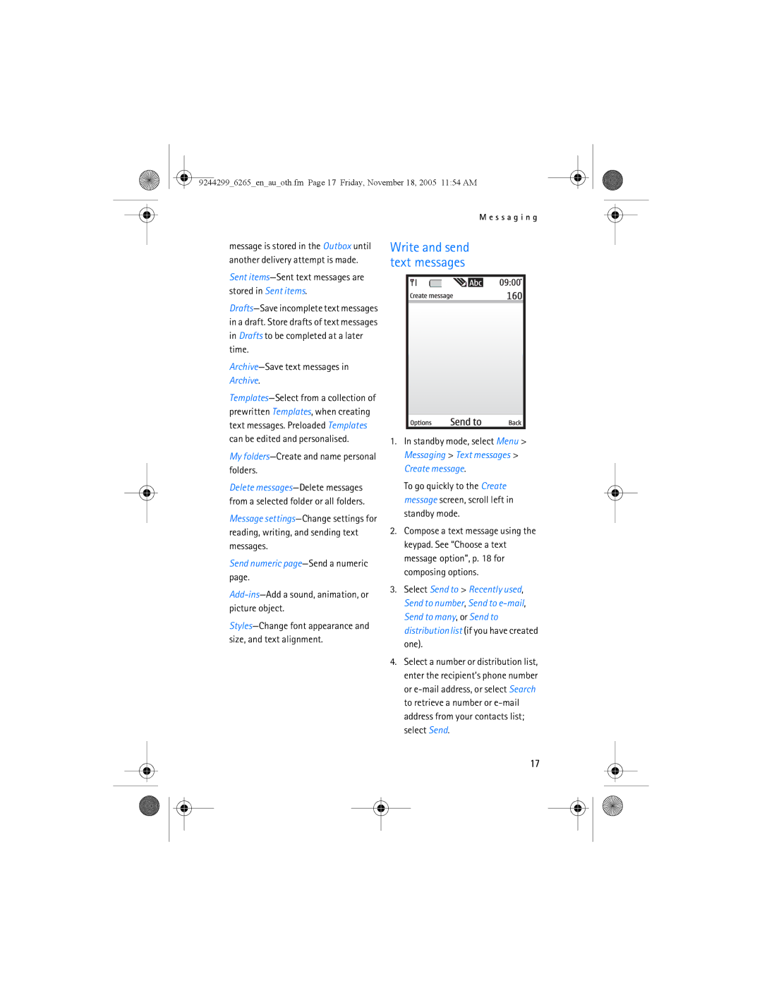 Nokia 6265 manual Write and send text messages, My folders-Create and name personal folders 