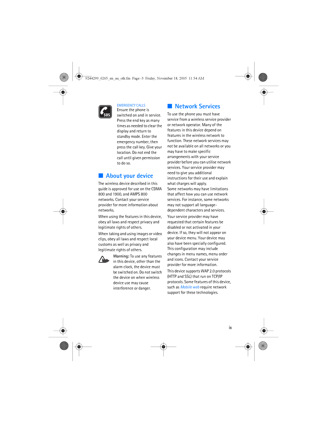 Nokia 6265 manual About your device, Network Services 