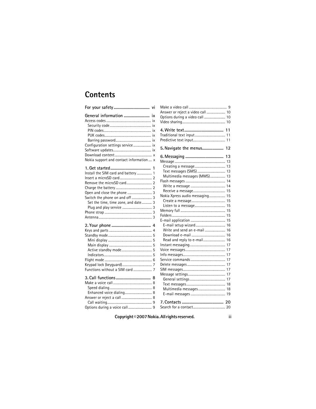 Nokia 6267 manual Contents 