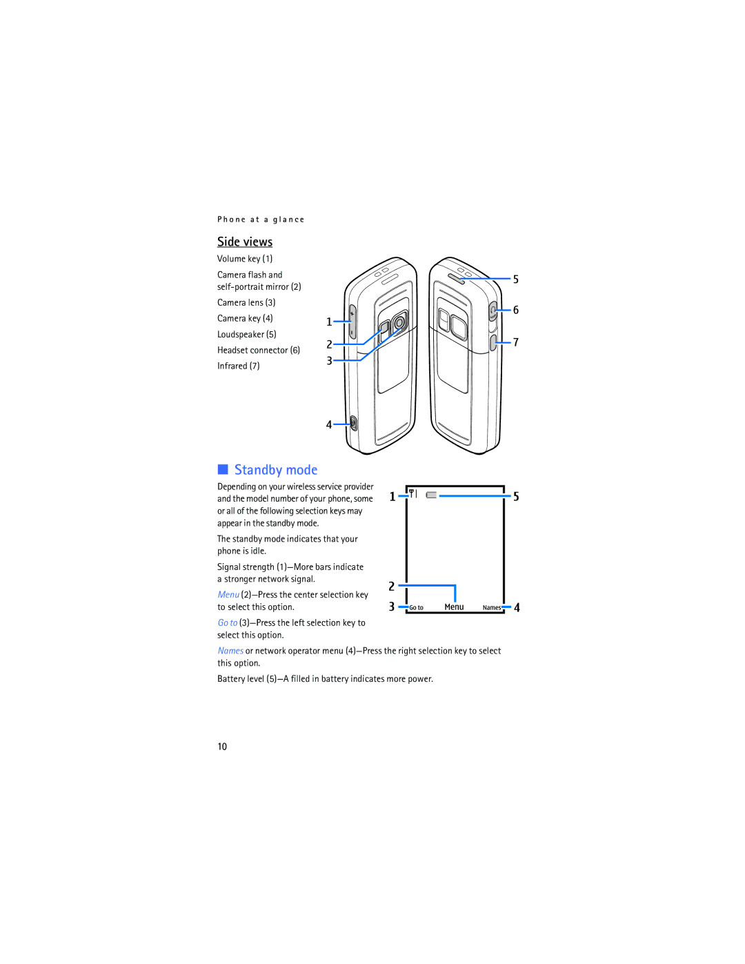 Nokia 6275i manual Side views, Volume key, Standby mode indicates that your phone is idle 