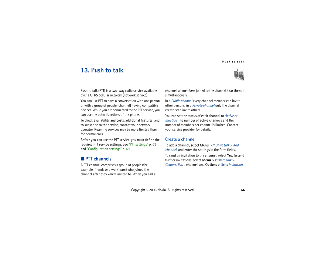 Nokia 6300 manual Push to talk, PTT channels, Create a channel 