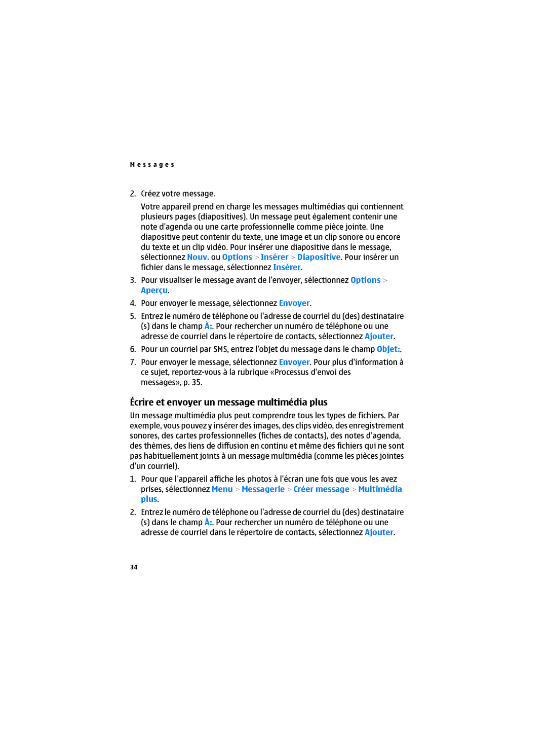 Nokia 6300B manual Écrire et envoyer un message multimédia plus, Aperçu 