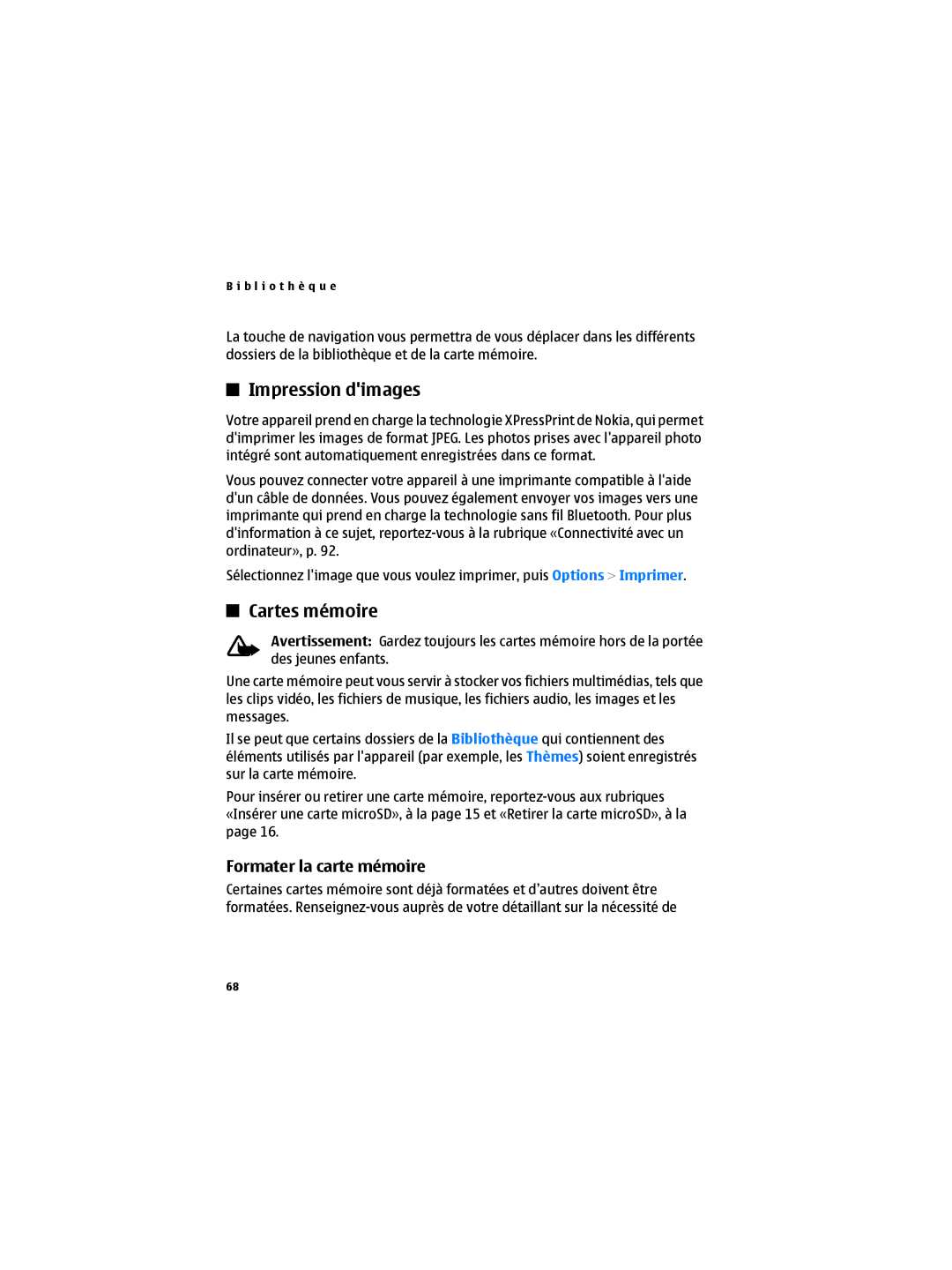 Nokia 6300B manual Impression dimages, Cartes mémoire, Formater la carte mémoire 