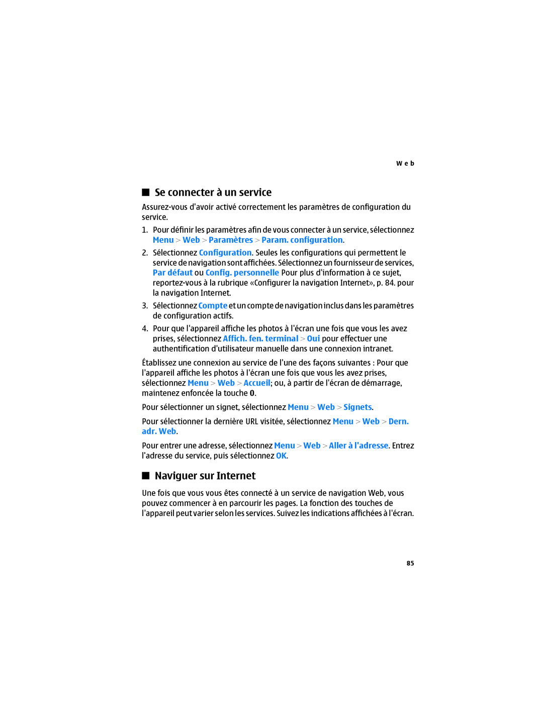Nokia 6300B manual Se connecter à un service, Naviguer sur Internet 