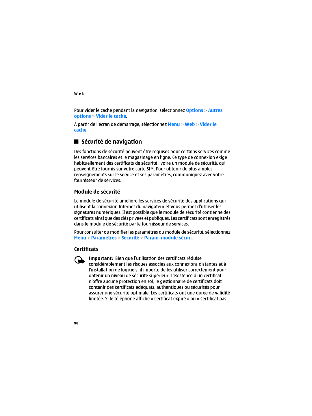 Nokia 6300B manual Sécurité de navigation, Module de sécurité, Certificats 