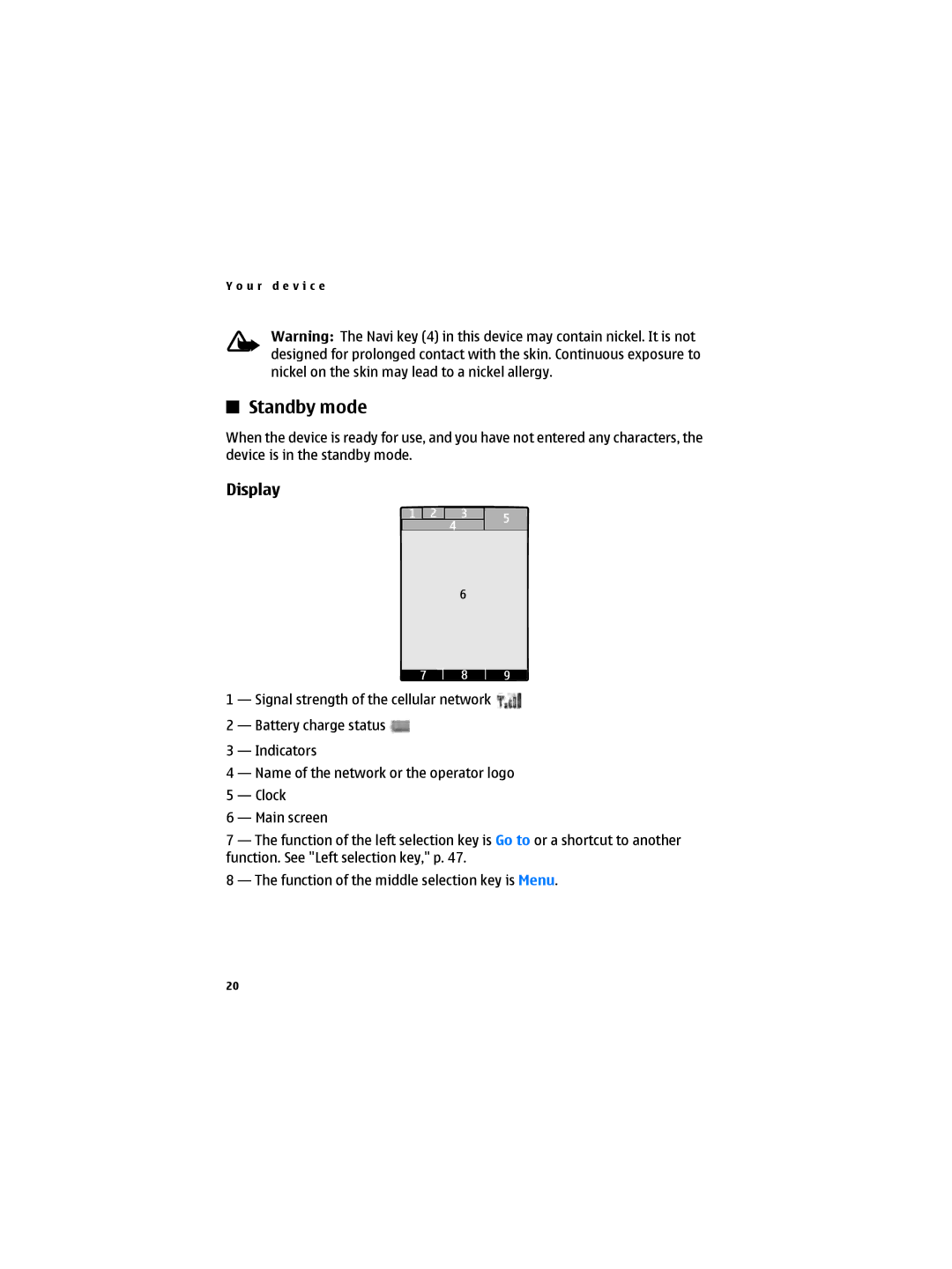 Nokia 6300B manual Standby mode, Display 