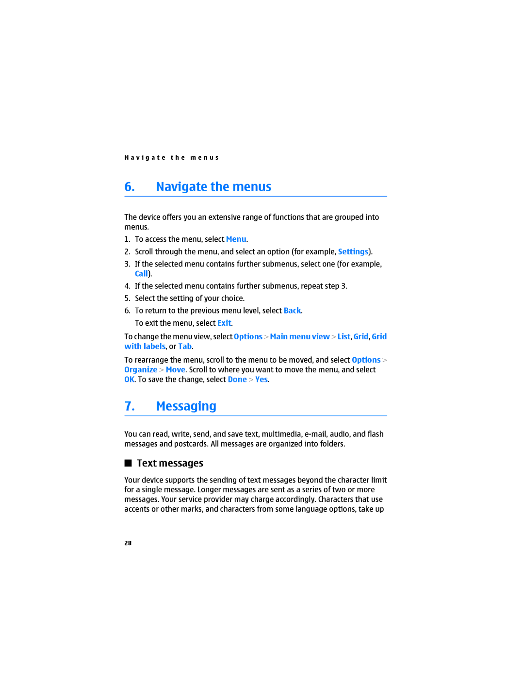 Nokia 6300B manual Navigate the menus, Messaging, Text messages 