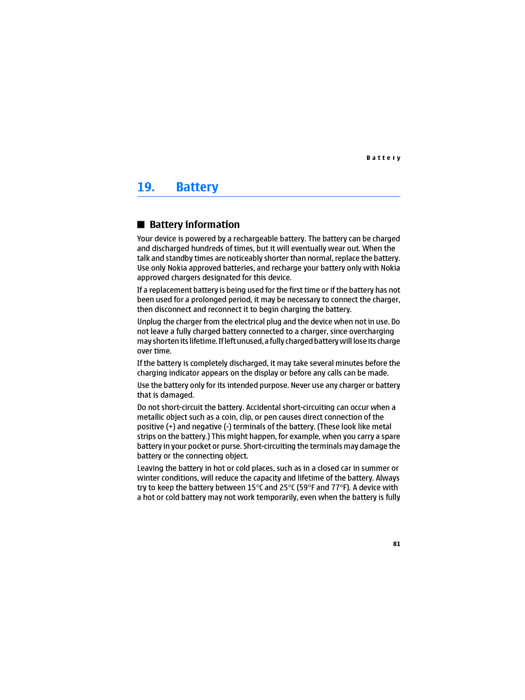 Nokia 6300B manual Battery information 