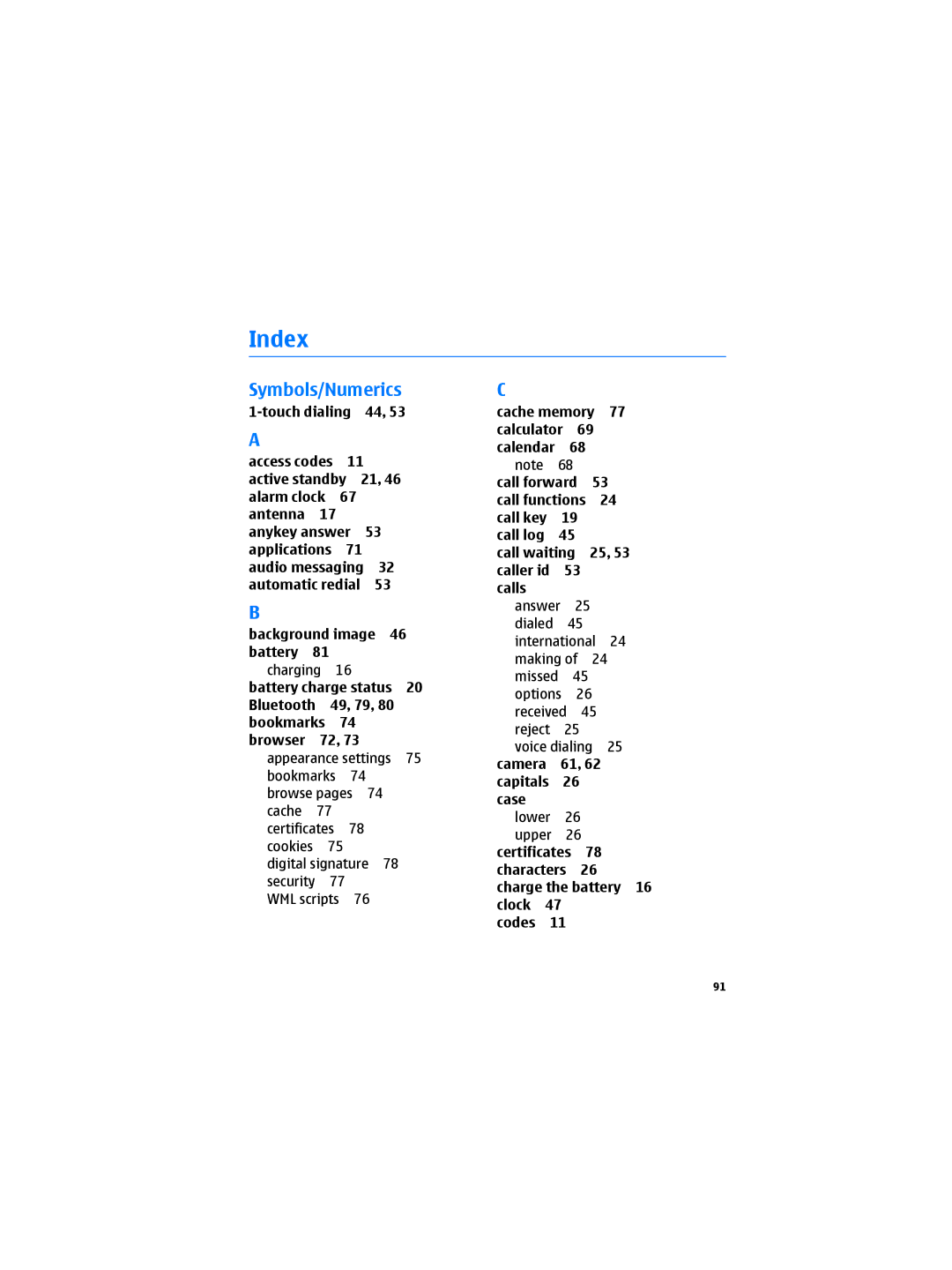 Nokia 6300B manual Index 