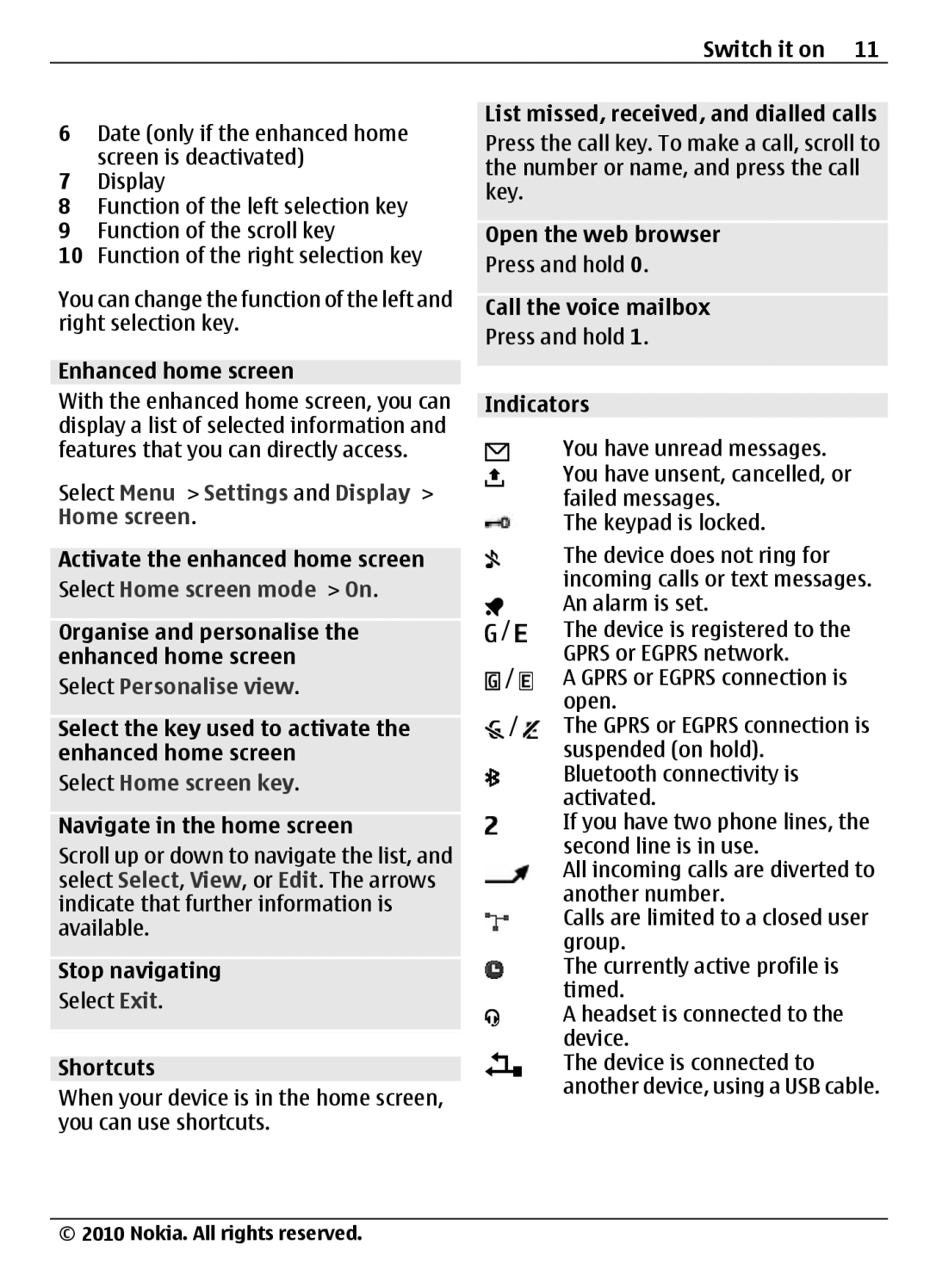 Nokia 6303I manual Select Menu Settings and Display Home screen, Select Home screen key 