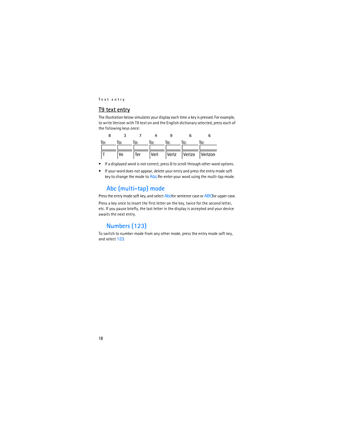 Nokia 6305i manual Abc multi-tap mode, Numbers, T9 text entry 