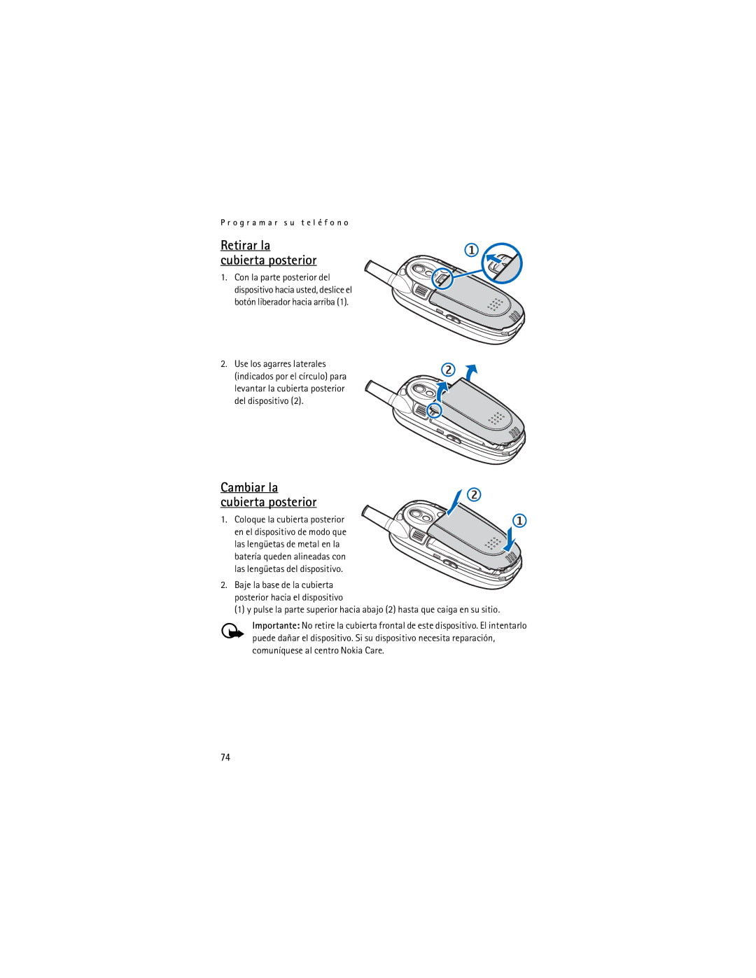 Nokia 6305i manual Retirar la cubierta posterior, Cambiar la cubierta posterior 