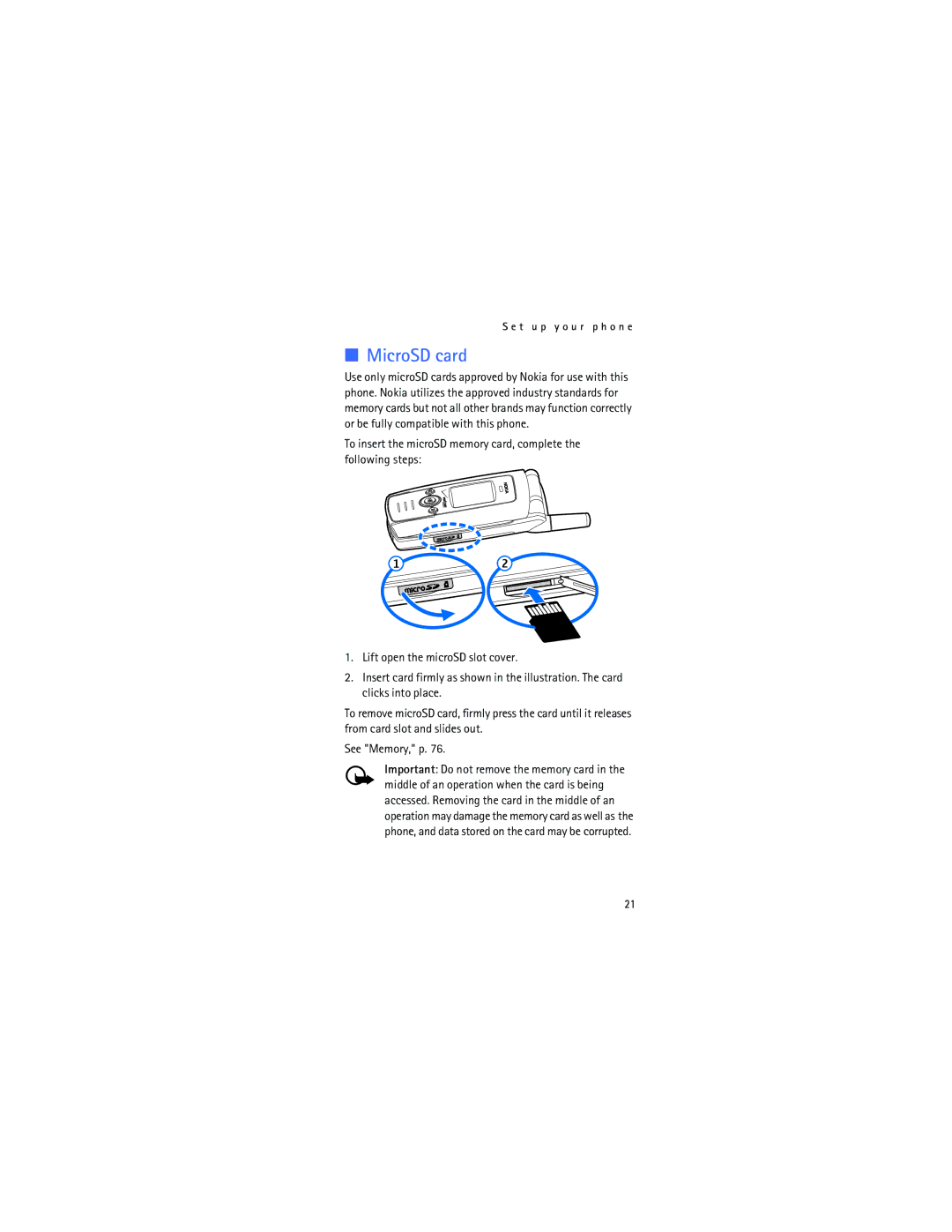 Nokia 6315i manual MicroSD card 