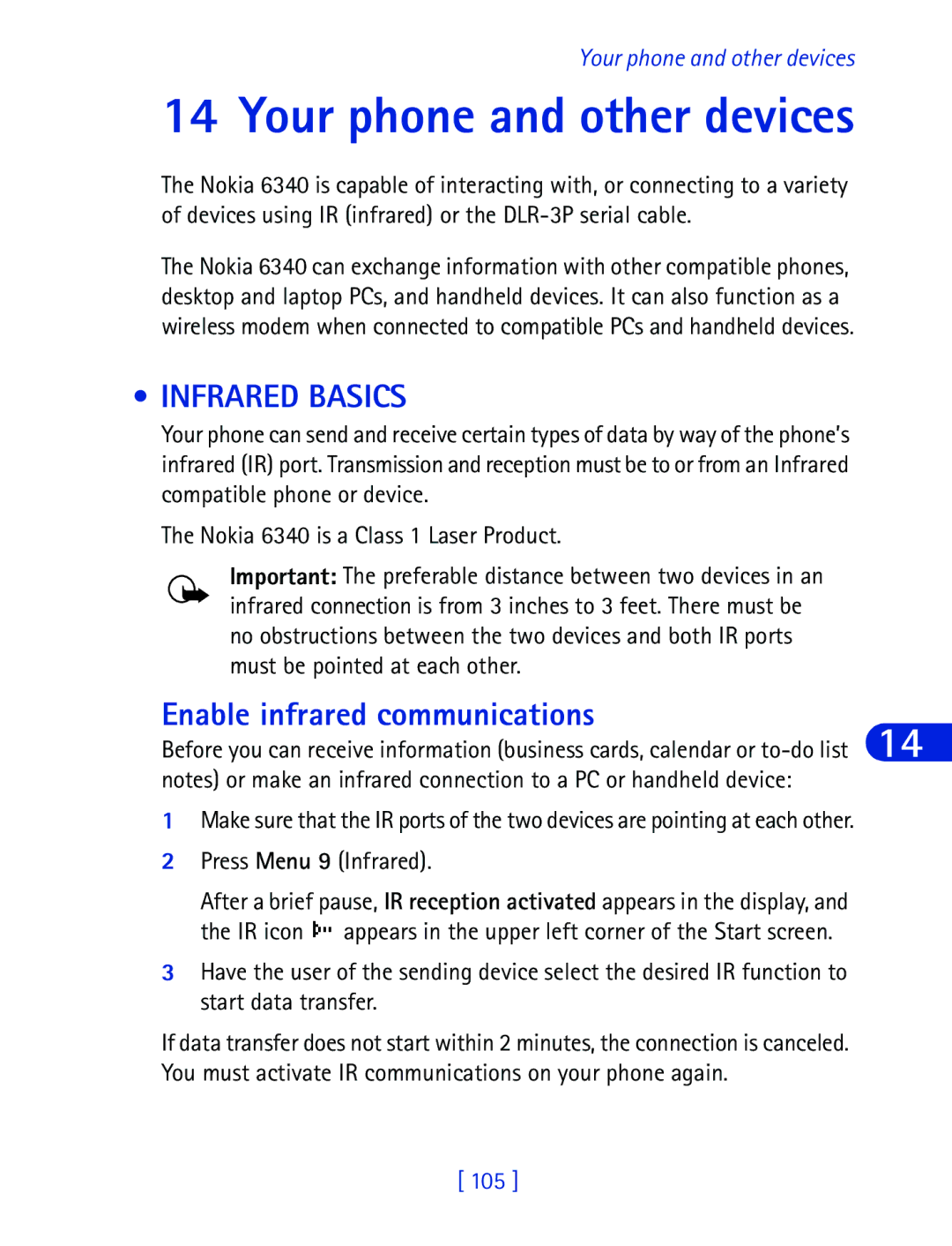 Nokia 6340 specifications Infrared Basics, Enable infrared communications, Press Menu 9 Infrared 