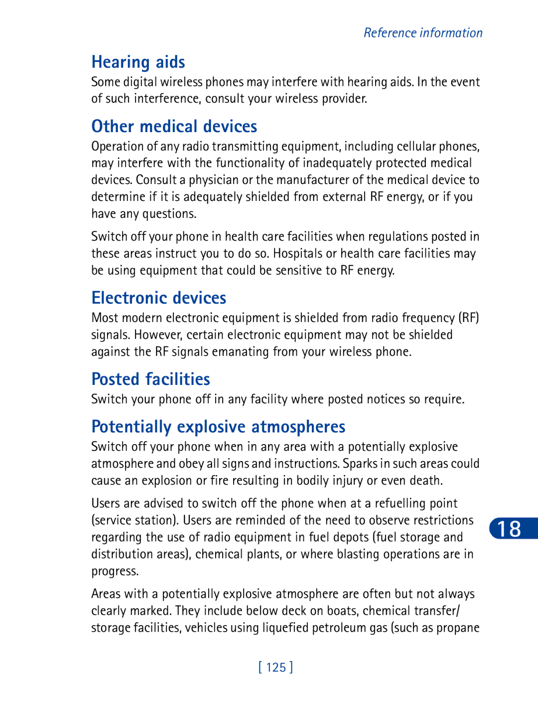 Nokia 6340 Hearing aids, Other medical devices, Electronic devices, Posted facilities, Potentially explosive atmospheres 