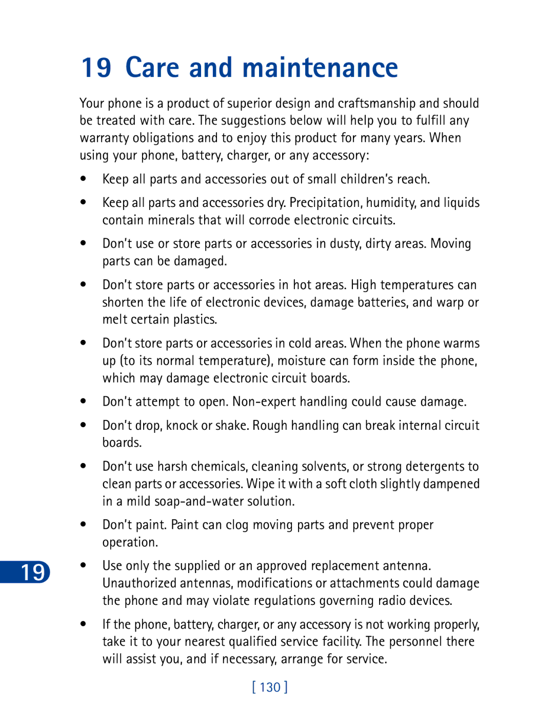 Nokia 6340 specifications Care and maintenance, Phone and may violate regulations governing radio devices 