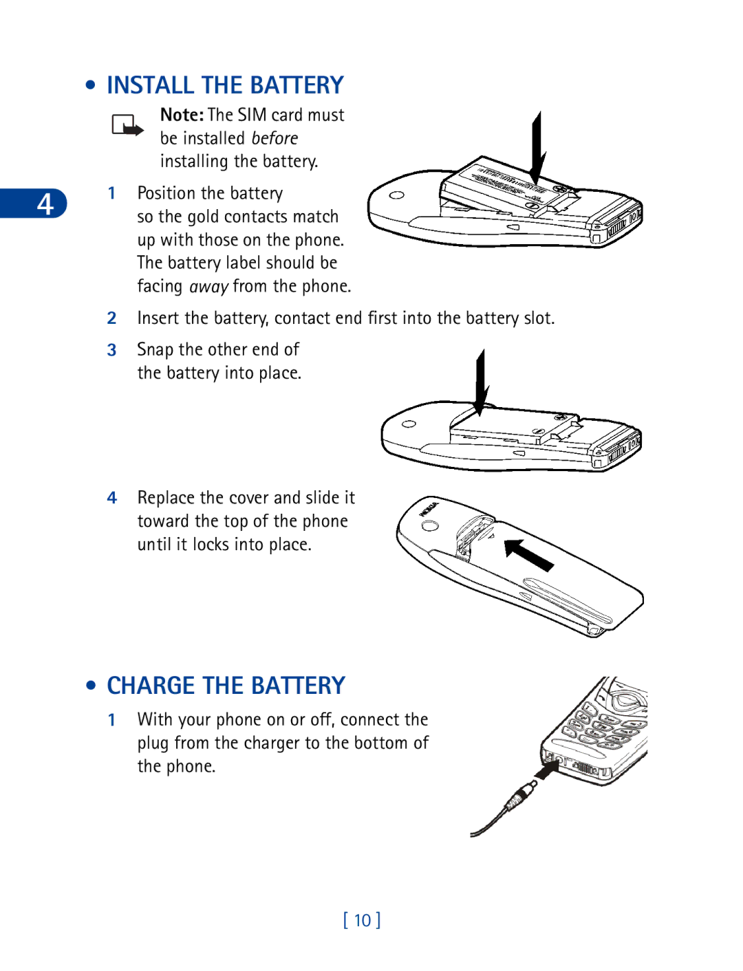 Nokia 6340 specifications Install the Battery, Charge the Battery, Position the battery 