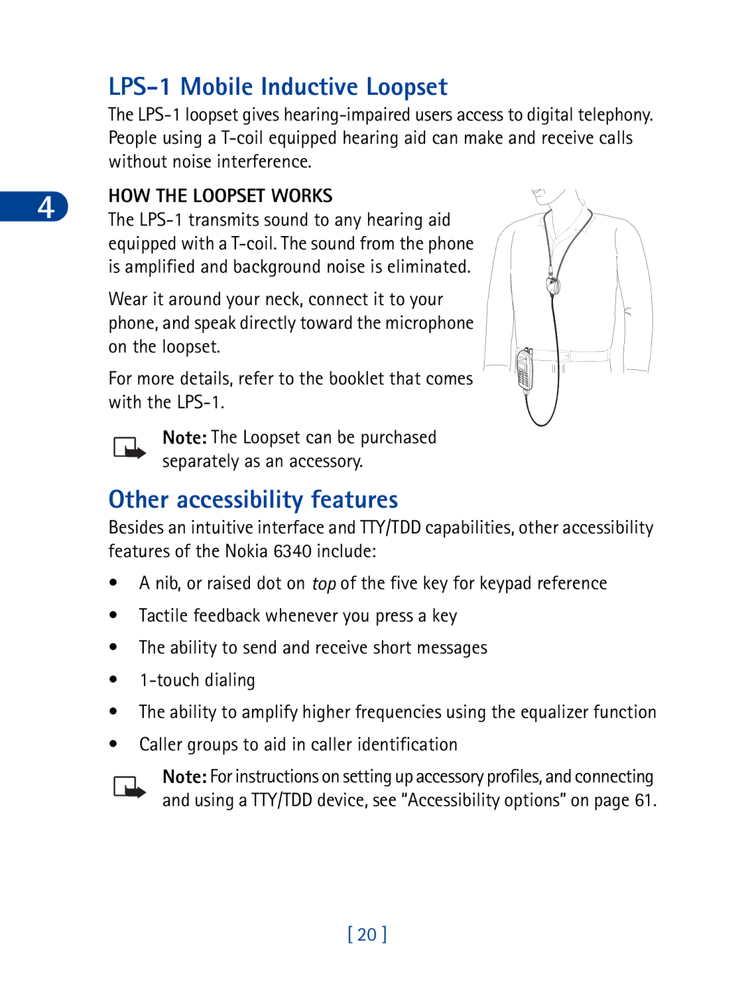 Nokia 6340 specifications LPS-1 Mobile Inductive Loopset, Other accessibility features, HOW the Loopset Works 