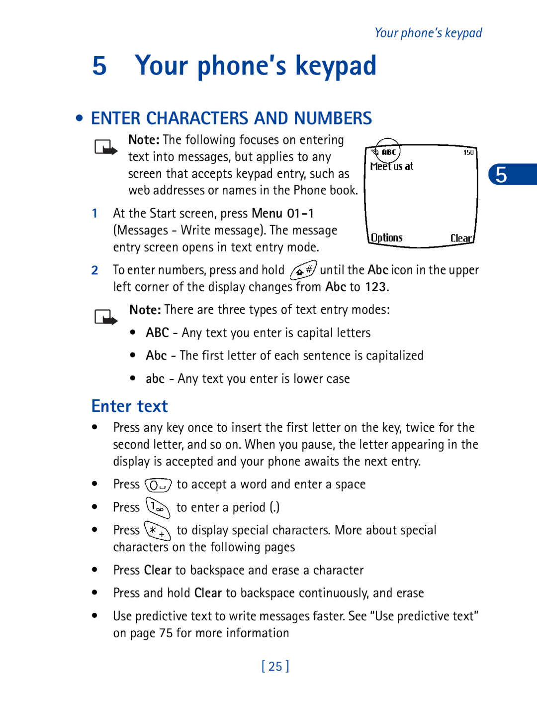 Nokia 6340 specifications Your phone’s keypad, Enter Characters and Numbers, Enter text 