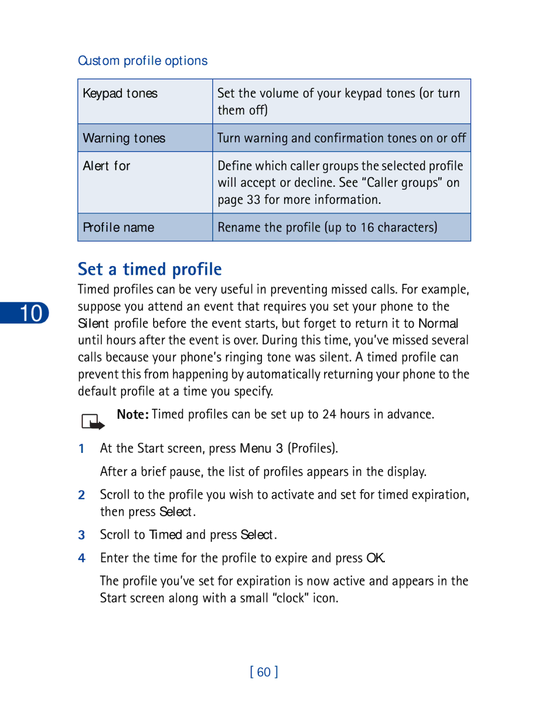 Nokia 6340 specifications Set a timed profile, Keypad tones, Alert for, Profile name 