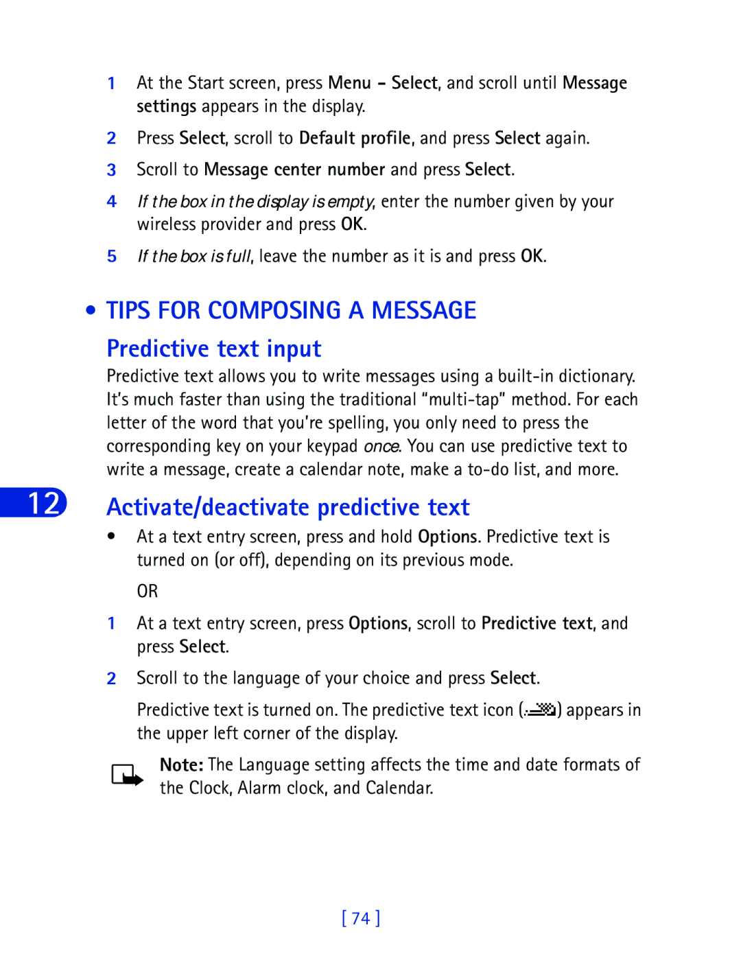 Nokia 6340 specifications Tips for Composing a Message Predictive text input, Activate/deactivate predictive text 