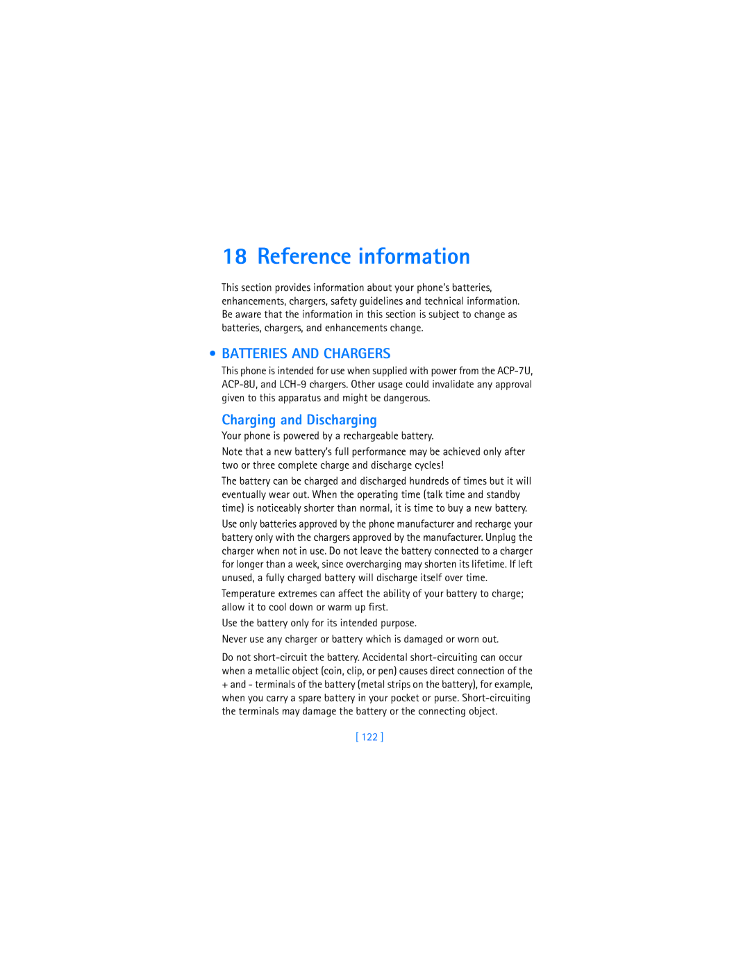 Nokia 6340i warranty Reference information, Batteries and Chargers, Charging and Discharging, 122 