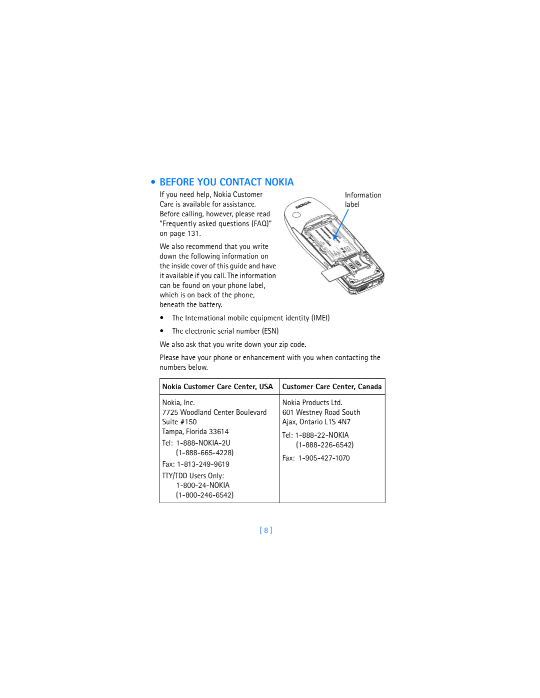 Nokia 6340i warranty Before YOU Contact Nokia, Nokia, Inc, Westney Road South 