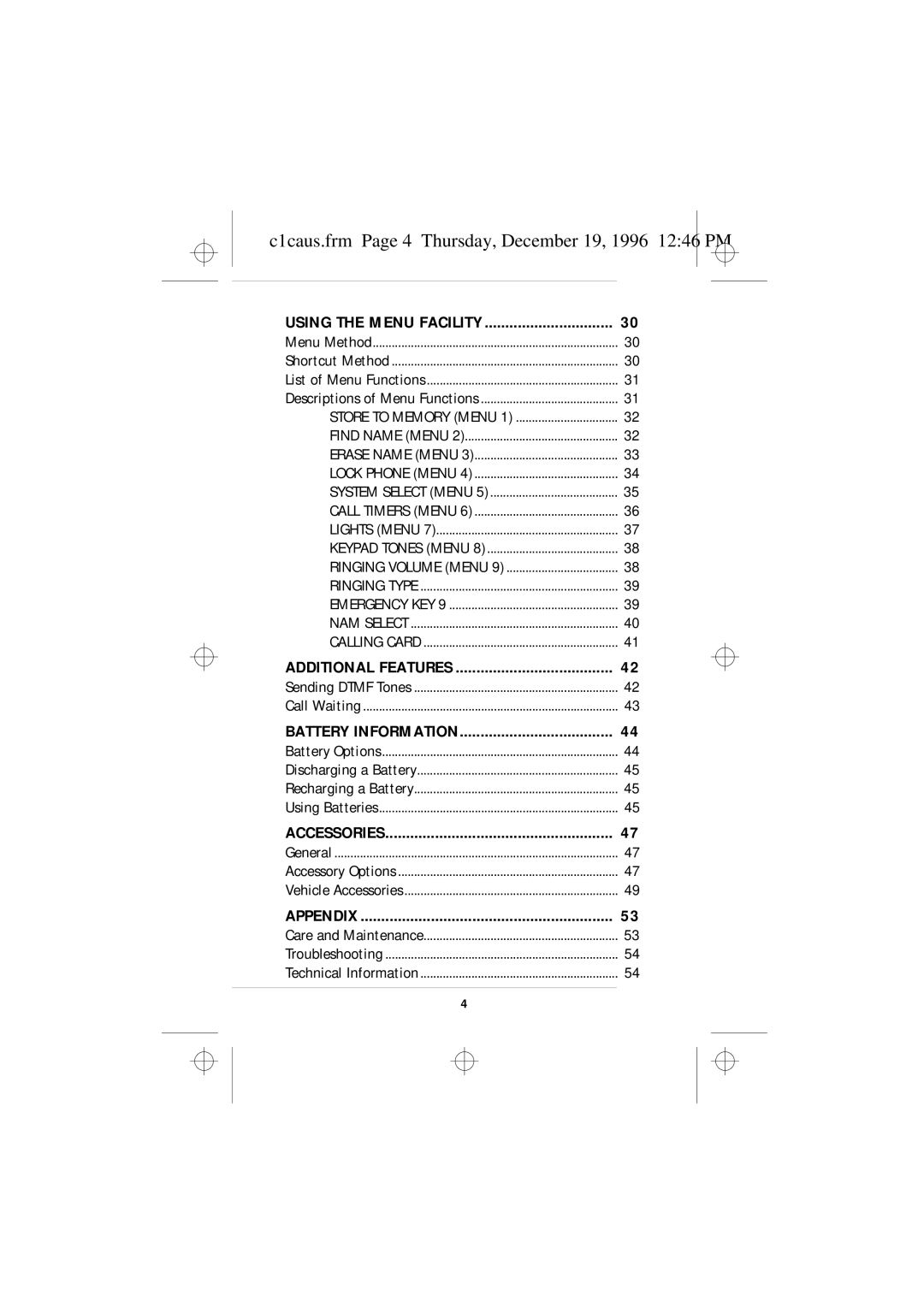 Nokia 636 owner manual C1caus.frm Page 4 Thursday, December 19, 1996 1246 PM, Using the Menu Facility 