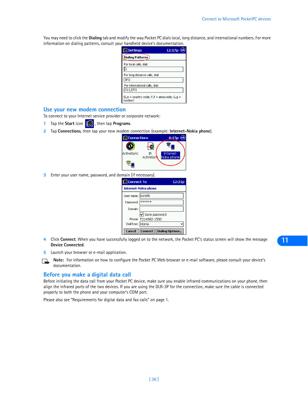 Nokia 6360 manual Use your new modem connection, Device Connected 