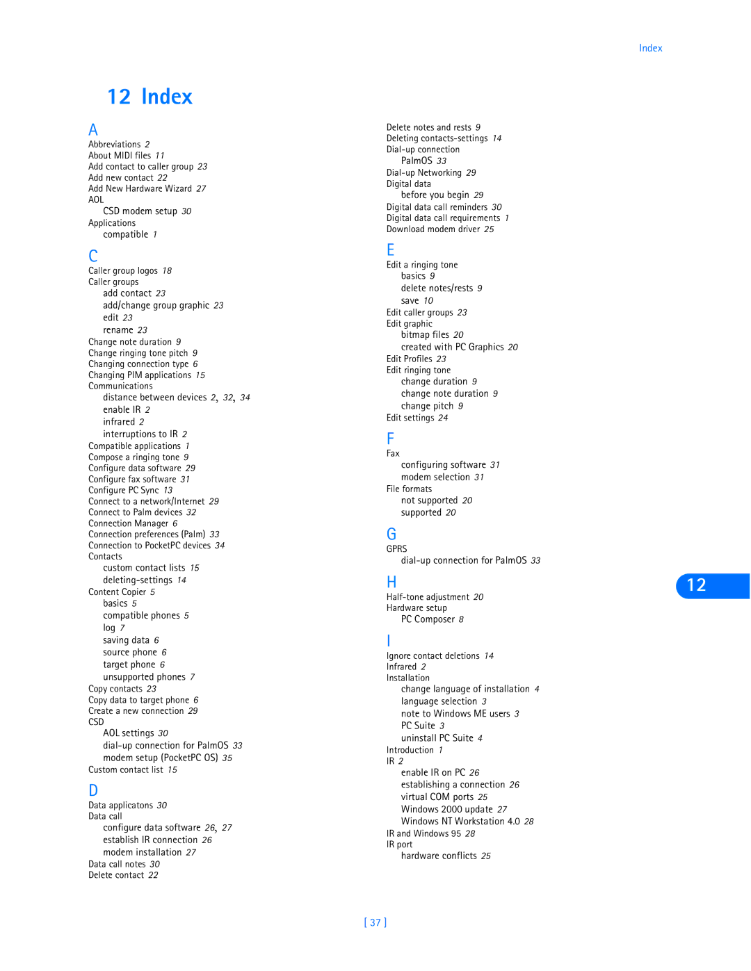 Nokia 6360 manual Index, Aol 