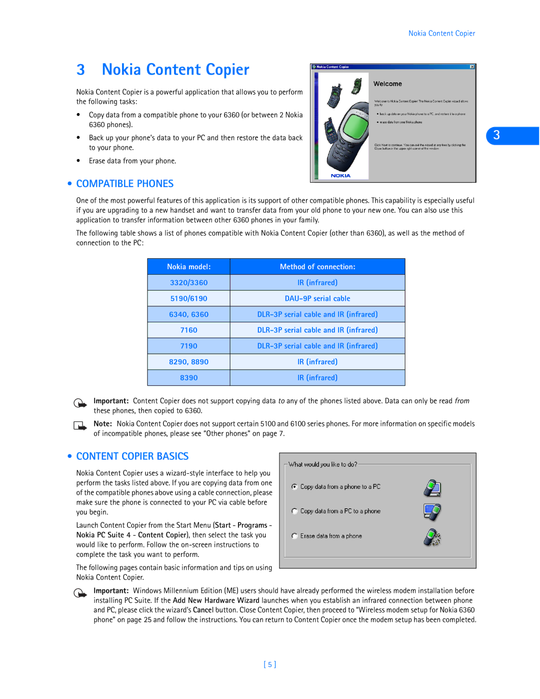 Nokia 6360 manual Nokia Content Copier, Compatible Phones, Content Copier Basics 