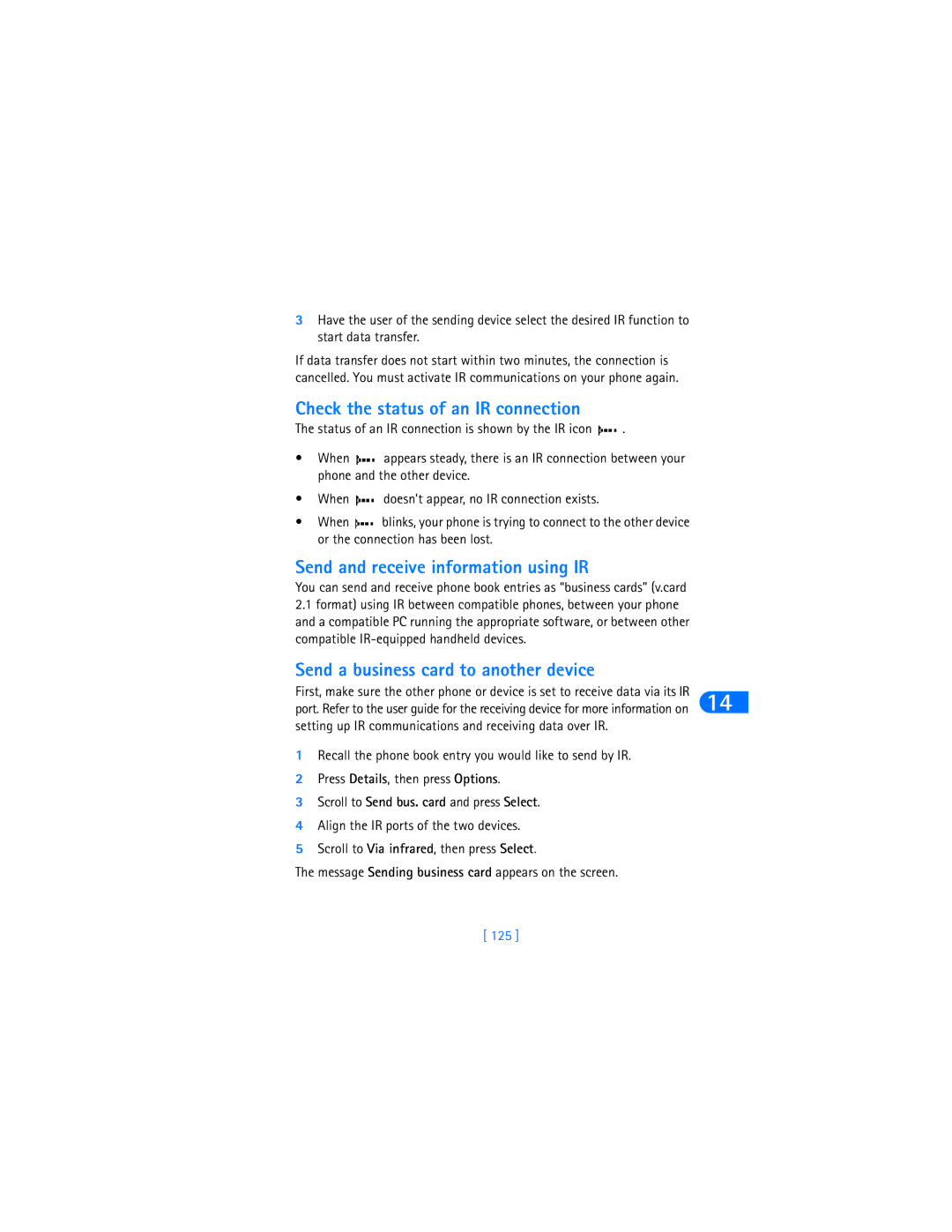 Nokia 6370 warranty Check the status of an IR connection, Send and receive information using IR, 125 