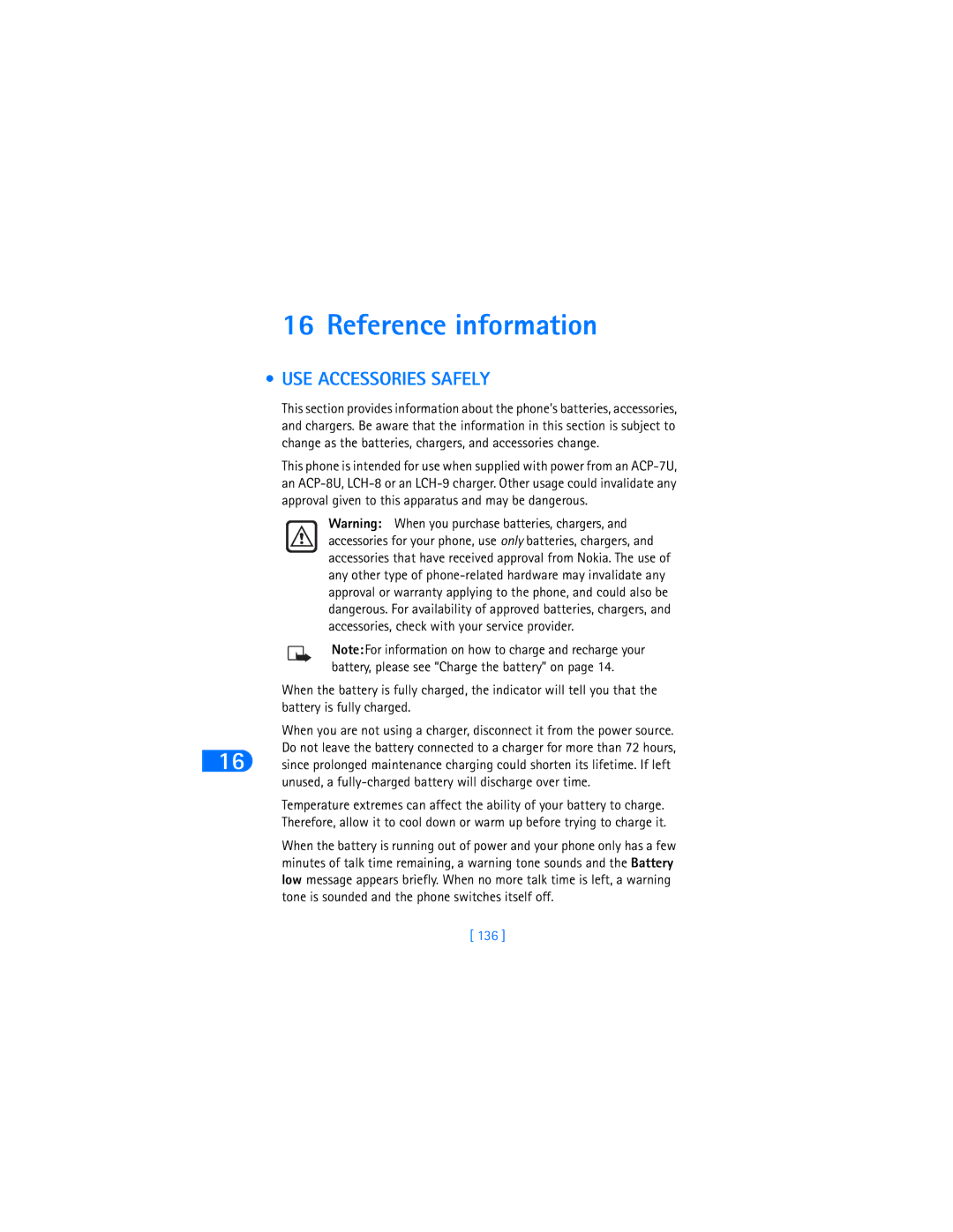 Nokia 6370 warranty Reference information, USE Accessories Safely, 136 