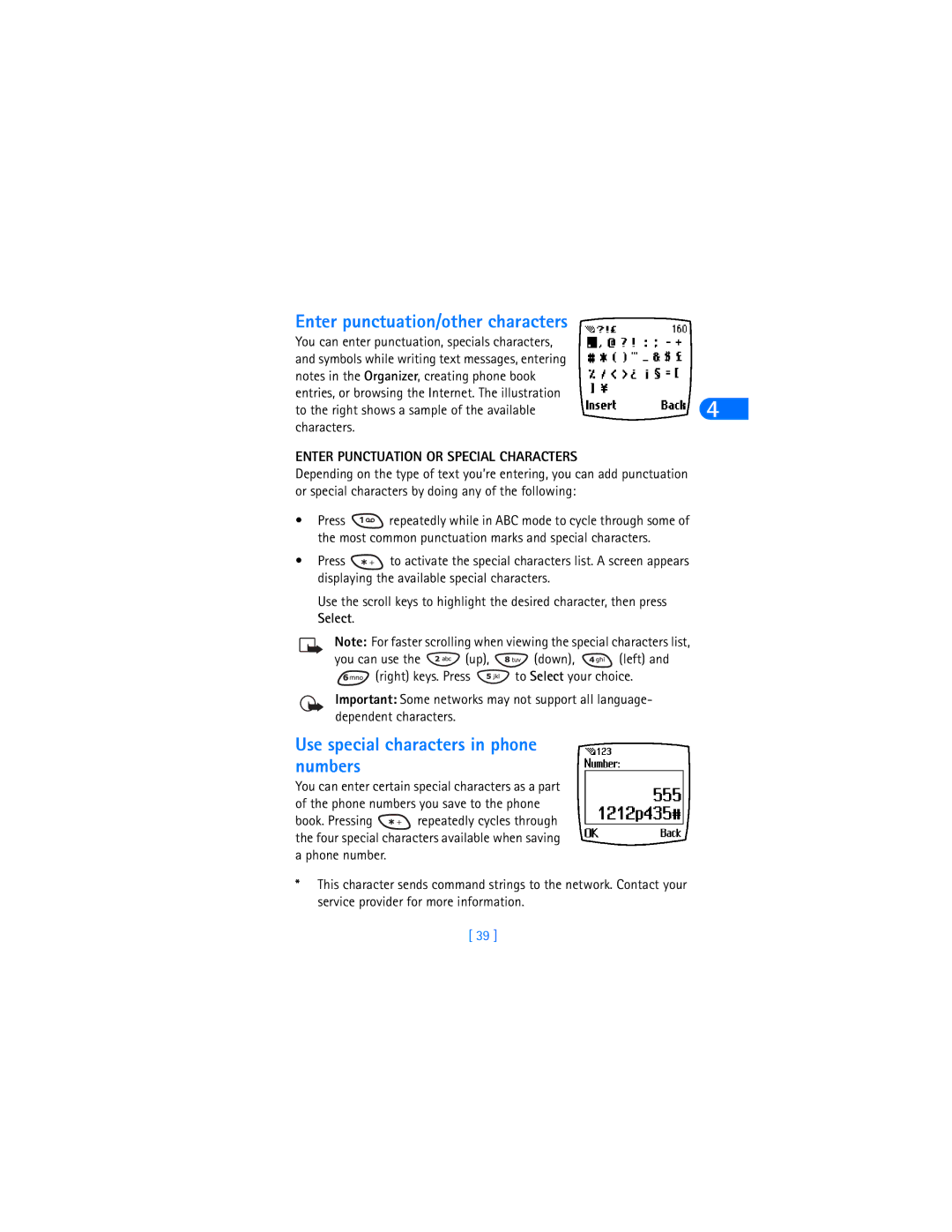 Nokia 6370 warranty Enter punctuation/other characters, Use special characters in phone numbers 