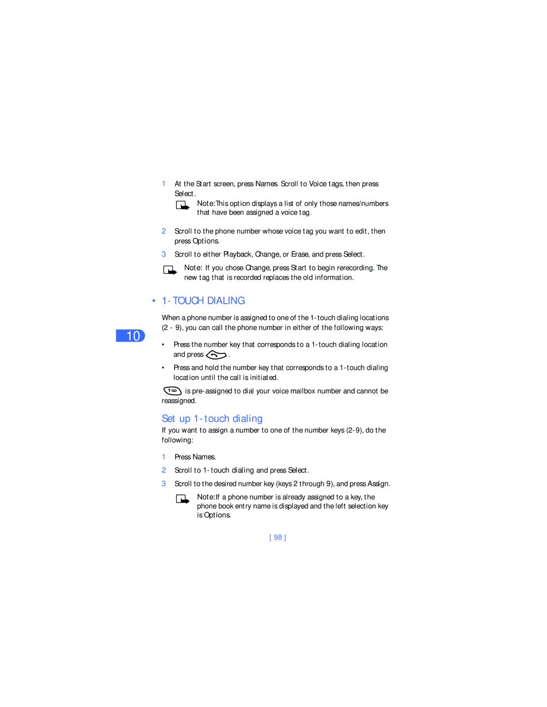 Nokia 6385 manual Touch Dialing, Set up 1-touch dialing, Scroll to 1-touch dialing and press Select 