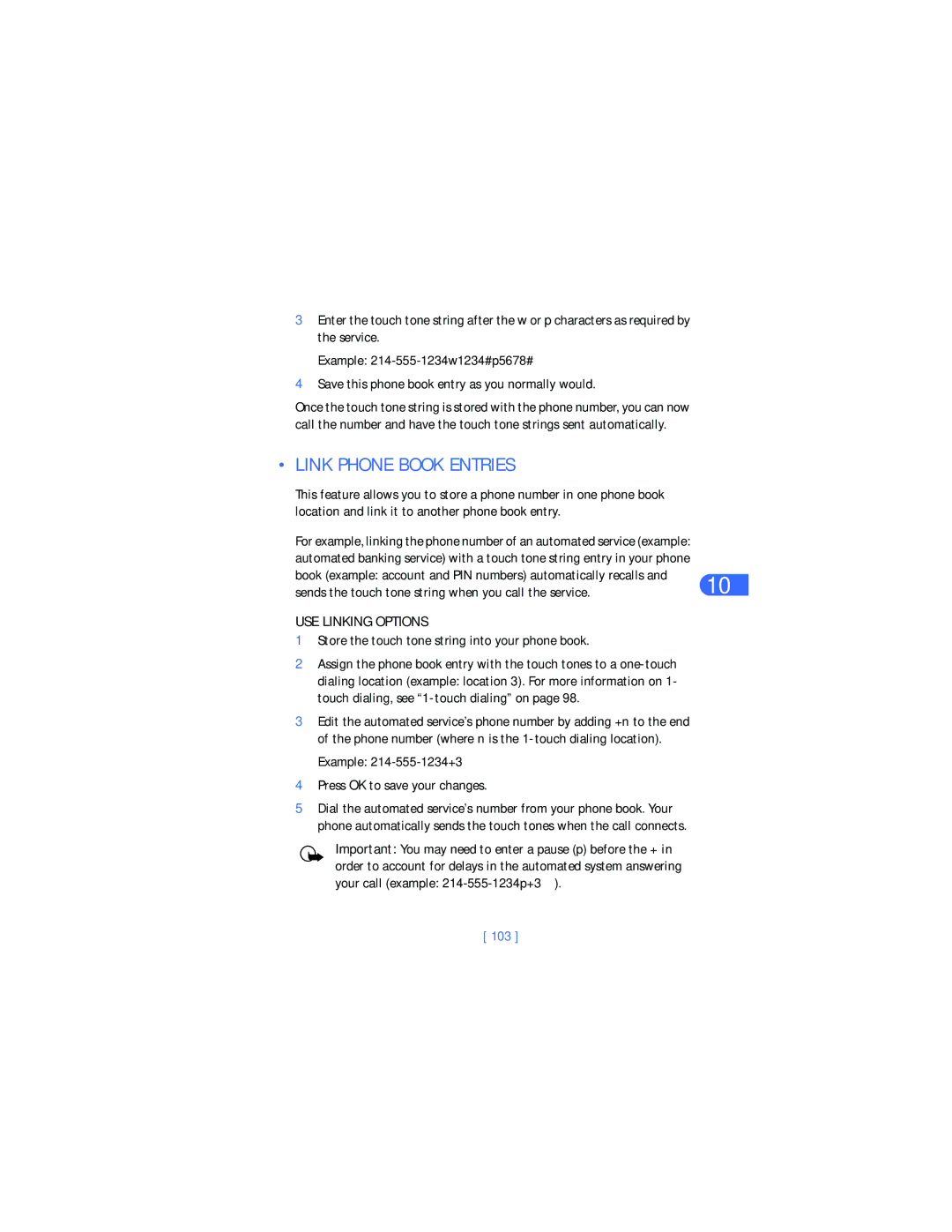 Nokia 6385 manual Link Phone Book Entries, USE Linking Options, 103 