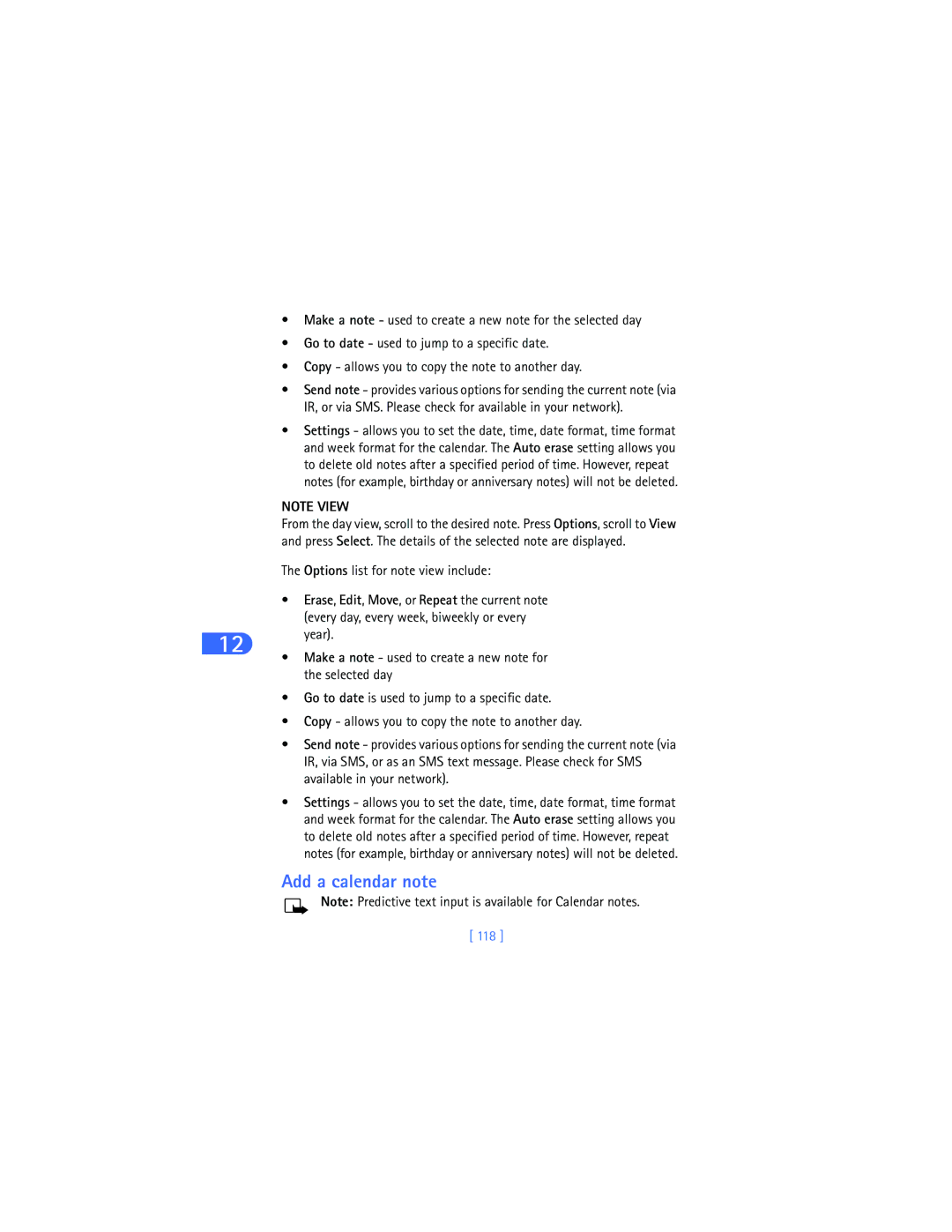 Nokia 6385 manual Add a calendar note, 118 