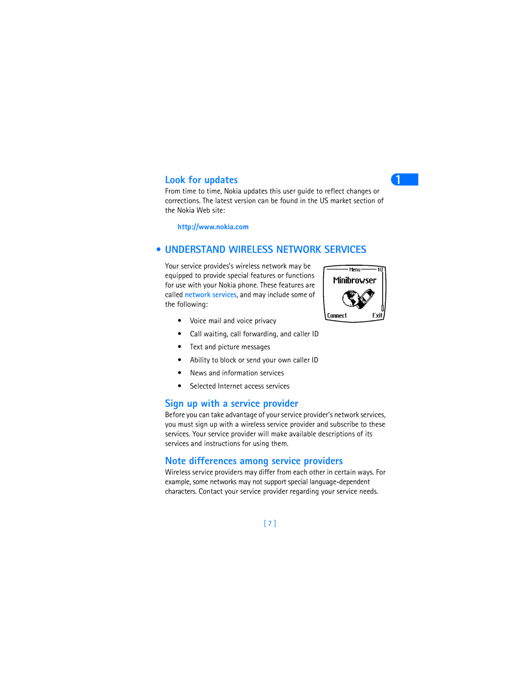 Nokia 6385 manual Look for updates, Understand Wireless Network Services, Sign up with a service provider 