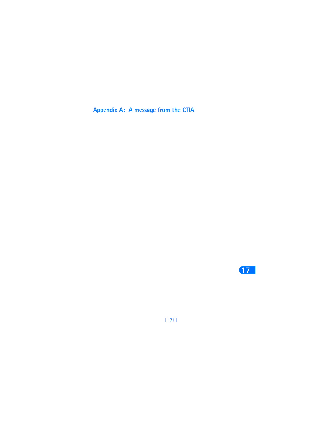 Nokia 6385 manual Appendix a a message from the Ctia, 171 